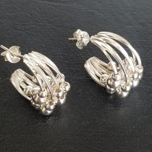 925 Sterling Silver High Shine Floating Dazzling Beads 3/4 Hoop Earrings Fashion